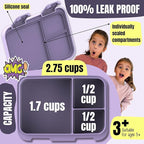 BEARFOOT Kids Lunch Box with Compartments – Compact & Lightweight | Leak-Proof, BPA-Free, Dishwasher & Microwave Safe | Hand-Drawn Design for Preschool, School, Travel (Mermaid Purple, 2.75 Cups)