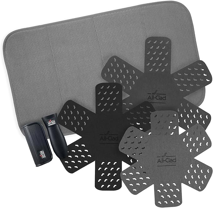 All-Clad Pot Protectors, Grip, and Dish Drying Mat Set: Pot Protectors for Kitchen Organization, 100% Silicone Heat Resistant Grip Set, 6-Piece