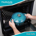 Cast Iron Dutch Oven with Lid – Non-Stick Ovenproof Enamelled Casserole Pot – Sturdy Dutch Oven Cookware – Teal, 3.1-Quart, 22cm – by Nuovva