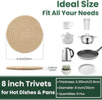 8 Inch Trivets for Hot Dishes, Hot Pots and Pans, Thick Heat Resistant Large Coaster for Kitchen, Hot Pads, Kitchen Essentials, Kitchen Decor for Table & Countertop, 6 Pcs