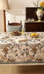 ISAENNE Designer Vintage Linen Extra Long Tablecloth Rectangle,Floral and Bird Pattern Elegant Table Cloth,Fall Wrinkle Resistant Decor Tablecloths for Dining Kitchen Christmas,63"*110"-Murad A