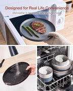 Famiware Nebula Ridge Stoneware Dinnerware Sets, Plates and Bowls Sets for 4, 12 Pieces Dishes Set, Microwave and Dishwasher Safe Kitchen Plates, Multi-color
