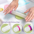 Bakerpan Fondant Roller 3 Size Set, for Rolling Fondant, Gum Paste, Dough, Large, Medium and Small Rolling Pins with Thickness Rings, 19.5", 13", 9" Rollers