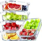 VERONES 5 Pack Glass Meal Prep Containers 2 Compartment Set, 36OZ Airtight Lunch Containers, Glass Food Storage Containers with Lids, for Microwave, Oven, Freezer & Dishwasher Friendly,White