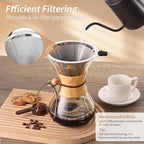 Pour Over Coffee Maker 27 OZ, 8 Cup Borosilicate Glass Drip Coffee Maker with Reusable Stainless Steel Filter and Cork Grip for Home Café 800 ML