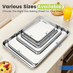 6 Pack Stainless Steel Baking Sheet Pans, 17.3" L × 12.2" W × 1" H Cookie Sheets for Toaster Oven, Rust-Resistant, Dishwasher Safe