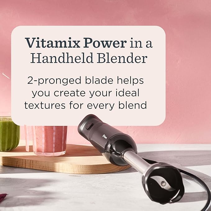 Vitamix 2-Speed Immersion Blender + Whisk Attachment, Professional-Grade Hand Blender with 350-Watt Motor and Stainless-Steel Blade, Black