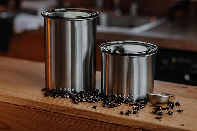 Planetary Design Airscape Stainless Steel Coffee Canister | Food Storage Container | US Patented Airtight Lid | Push Out Excess Air Preserve Food Freshness (Small, Matte Blue)
