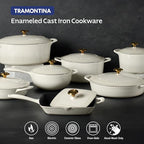 Tramontina Bestow Enameled Cast Iron Dutch Oven Pot with Lid, Round 6.5-quart, Latte (Gold Knob)