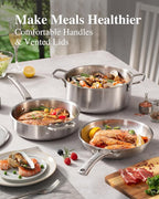 Stainless Steel Cookware Set,Tir-Ply Pots and Pans Set,10 Pcs Stainless Steel Induction Kitchen Cookware Sets,PFOA Free, Frying Pans,Saucepans,Saute Pan & Stock Pot,Compatible with All Cooktops