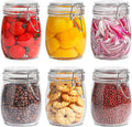 ComSaf 25oz Airtight Glass Canisters with Lids Set of 6, Round Food Storage Jar Container with Clamp Lids for Kitchen Canning Cereal Coffee Pasta Sugar Beans Spice, Clear Mason Jars with 12 Labels