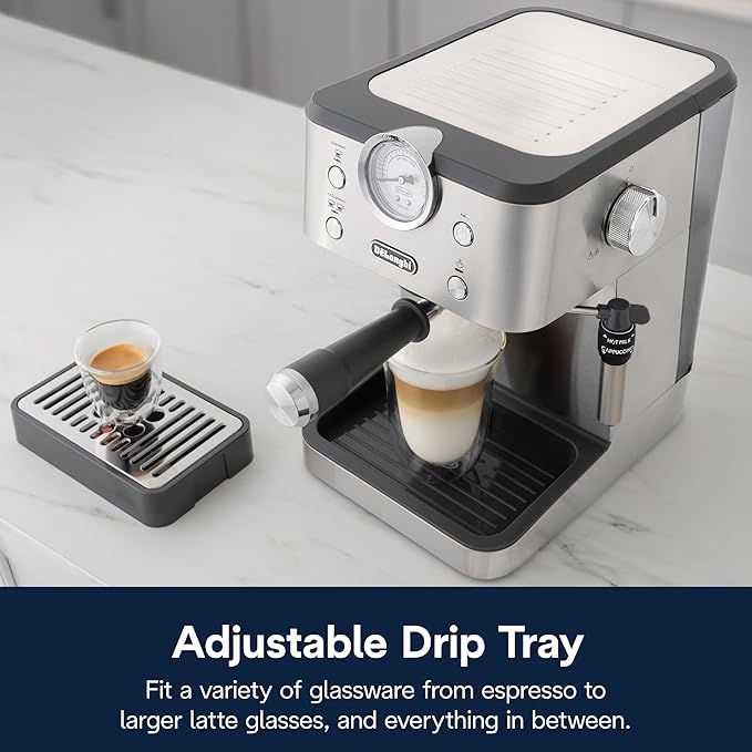 De’Longhi Classic Espresso Machine with Milk Frother, 15-Bar Pump & Temperature Control - Barista Coffee Maker Kit for Espresso, Latte, Cappuccino & Iced Coffee - Italian Stainless Steel Design