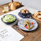 Selamica Dinnerware Sets 16 Piece, Ceramic Plates and Bowls Set, Embossed Dishes Set for 4, Housewarming, Dark Blue