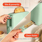bella 2 Slice Slim Toaster, Fits-anywhere™ Kitchenware, 6 Setting Shade Control with Reheat & Cancel Buttons, Fits Sourdough, 10” Long Slot, Anti Jam & Auto Shutoff, 900 Watt, Seaglass