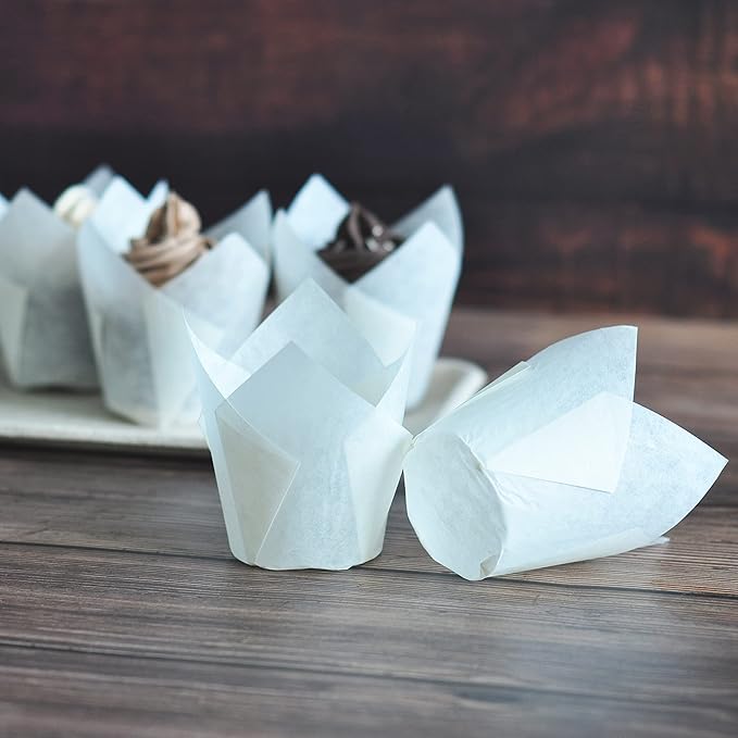 500 pcs Large size White Tulip Baking Cups 2-1/4"(Base diameter) x 4"(Wall height) Greaseproof paper baking cupcake Muffin liners