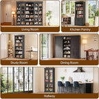 70.8" Tall Black Bookshelf, Farmhouse Modular Bookcase with 6-Tier Adjustable Shelves, Large Storage Cabinet for Home Office, Living Room, Set of 4