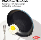 OXO Enhanced 10” Nonstick Frying Pan Skillet, Ceramic PFAS-Free Cookware, Stainless Steel Handle, Eggs & Omelets, Dishwasher & Oven Safe, Storm Blue