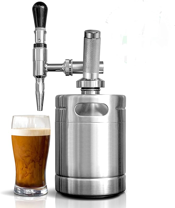 NutriChef Nitro Cold Brew Coffee Maker - Home Brew Coffee Keg, Nitrogen Coffee Machine Dispenser System w/ Pressure Relieving Valve Kit & Stout Creamer Faucet, Stainless steel - NutriChef NCNTROCB10
