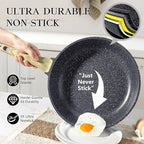 GiPP Nonstick Frying Pan Skillet - 9.5" Grey Granite Non Stick Pans, Omelette Pan with Heat-Resistant Handle, Compatible with All Stovetops, PFOA Free