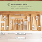 KitchenEdge Premium Silverware, Flatware and Utensil Organizer for Kitchen Drawers, Food-Safe Contract Grade, Expandable from 18 to 33 In, Natural Bamboo