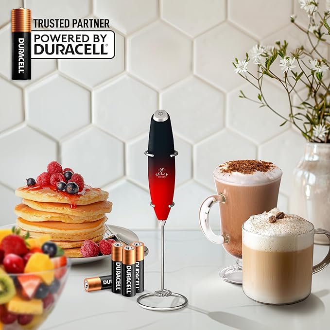 Zulay Kitchen Powerful Milk Frother Wand With 4 AA Duracell Batteries - Ultra Fast Handheld Drink Mixer - Electric Whisk Foam Maker for Coffee, Lattes, Cappuccino, Matcha & Creamer