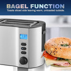 Elite Gourmet ECT2145 Extra Wide Slot 2-Slice Toaster, Bagel Function Reheat, Defrost, & Cancel Functions, 6 Toast Settings, Built-in Warming Rack, Countdown Timer, Stainless Steel