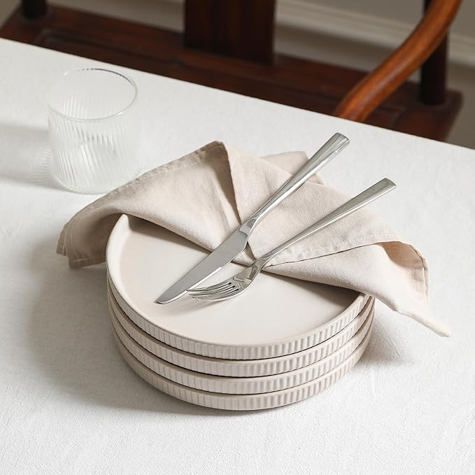Stone Lain Haven Modern Stoneware 4 Piece Dinner Plates Sets, Dish Set for 4,Reactive Glaze Beige