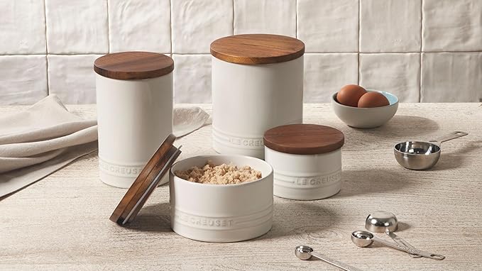Le Creuset Signature Salt Cellar and Storage Canister with Wood Lid, 1.2 qt., White