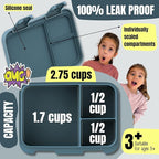 BEARFOOT Kids Lunch Box with Compartments – Compact & Lightweight | Leak-Proof, BPA-Free, Dishwasher & Microwave Safe | Hand-Drawn Design for Preschool, School, Travel (Dinos Blue, 2.75 Cups)