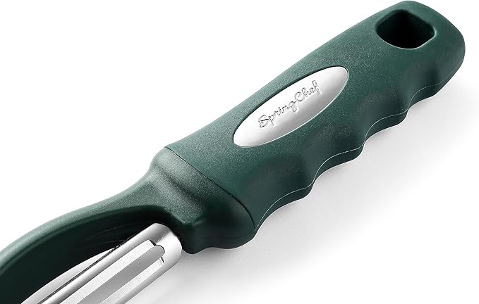 Spring Chef Premium Swivel Vegetable Peelers for Kitchen, Stainless Steel Apple Peelers with Soft Grip Handle and Sharp Blades, Perfect for Potato, Carrot, Mango, Cucumber - Set of 2 - Pine Green