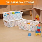 Plastic Storage Baskets With Lid, Storage Bins for Organizing, Stackable Decorative Containers for Shelves Drawers Desktop Closet Playroom Classroom Office, 10 Pack-White