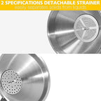 Anaeat Stainless Steel Kitchen Funnel, Multi-Use Premium Metal Food Grade Cooking Funnels with 2 Removable Strainer Filter for Transferring Liquid or Dry ingredients, Oils & 1 Pc Cleaning Brush (5.7")
