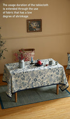 ISAENNE Designer French Linen Long Rectangle Tablecloth,Blue Floral Washable Indoor Table Cloth,Durable Home Decor Tablecloths for Dining Thanksgiving Kitchen Party Christmas,63"*102"-Ruyi B