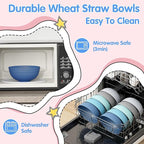 Quatish 10 PCS Unbreakable Cereal Bowls,Dishwasher & Microwave Safe Wheat Straw Bowls, Easy-to-Clean Lightweight Snack & Soup Bowl,Multi-Color Portable for Picnics Plastic Bowls Set, Blue