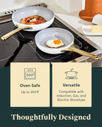 Caraway Ceramic Nonstick Fry Pan Set with Glass Lids – Includes Two 10.5” Fry Pans, One 8” Fry Pan, & Three Lids - Non Toxic, PTFE & PFOA Free - Oven Safe & Compatible with All Stovetops - Black
