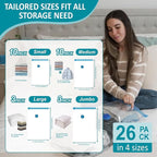 Cozy Essential 26 Pack Vacuum Storage Bags with Portable Electric Pump, Vacuum Seal Space Saver Bags for Clothing, Pillows, Blanket, Bedding, Comforters