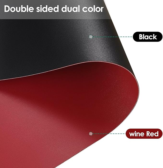 Leather Table Cover,1.8mm Thick,12x90 Inch Desk Cover,Dresser Cover Top,Dresser Protector Top,Dresser Cover,End Table Cover.(Black+Wine Red,12x90)