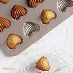 CHEFMADE Madeleine Mold Cake Pan, 12-Cavity Non-Stick Heart-shaped Shello Madeline Bakeware for Oven Baking (Champagne Gold)