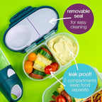b.box Snack Box Reusable Snack Containers with Lids 2 compartments, Bento Box for kids and toddlers, Leakproof Lunch Box, BPA free and Dishwasher Safe Snack Container (Midnight, 1 3/4 Cup)