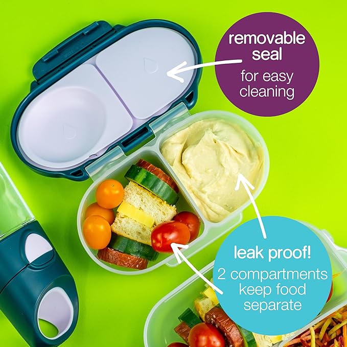 b.box Snack Box Reusable Snack Containers with Lids 2 compartments, Bento Box for kids and toddlers, Leakproof Lunch Box, BPA free and Dishwasher Safe Snack Container (Midnight, 1 3/4 Cup)
