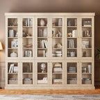 70.8" Tall Brown Bookshelf with Glass Doors, Farmhouse Modular Bookcase with 6-Tier Adjustable Shelves, Large Storage Cabinet for Home Office, Living Room, Set of 4