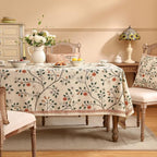 ISAENNE Designer Floral Long Rectangular Tablecloth,French Linen Light Beige Indoor Table Cloth,Fall Wrinkle Resistant Decor Tablecloths for Dining Thanksgiving Kitchen Party,63"*94"-Flora A