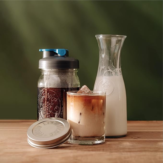 County Line Kitchen Glass Cold Brew Coffee Maker with Lid - Wide Mouth, 2 Quart (64 oz) - Heavy Duty, Leak Proof - Sun & Iced Tea Pitcher, Cold Brew Coffee, Breast Milk Storage, Water - Gray