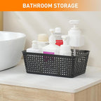 Plastic Storage Baskets With Lid, Storage Bins for Organizing, Stackable Decorative Containers for Shelves Drawers Desktop Closet Playroom Classroom Office, 8 Pack-Black
