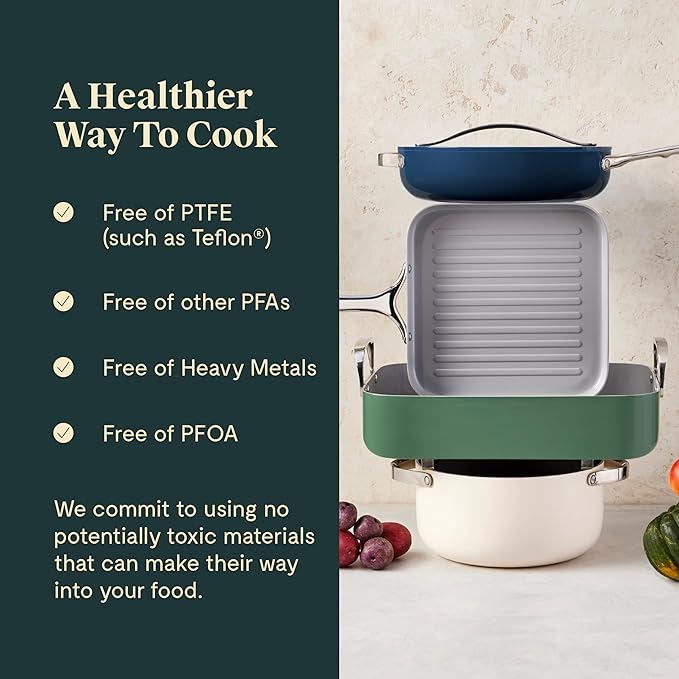 Caraway Roasting Pan - 16x13” Roasting Pan with Rack - Non-Stick Ceramic Coated - Non Toxic, PTFE & PFOA Free - Oven Safe & Compatible with All Stovetops - Navy