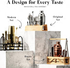 BARE BARREL® Mixology Bartender Kit Bar Set | 14-Piece Cocktail Shaker Set | Martini Barware Mixing Tools for Home Bartending | Incl. 35 Recipe Cards | Gift Set (24oz Cobbler Shaker, Brass/Black)