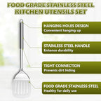 E-far Cooking Utensils Set, 10-Piece Stainless Steel Kitchen Utensils with Holder, Metal Heat Resistant Kitchen Cookware Tool Spatula Set for Cooking, Easy Clean & Dishwasher Safe