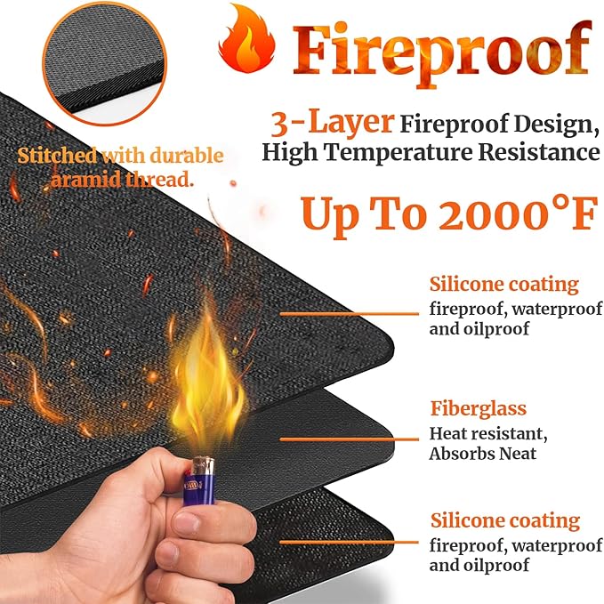 36" Square Fire Pit Mat/Under Grill Mat Fireproof Waterproof Oil-Proof, 4 Layers Fireproof Mat Fire Pit BBQ Pad Protect Mat for Deck Patio Grass Outdoor Wood Burning Fire Pit and BBQ Smoker