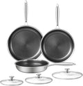 Innerwell 6 Piece Stainless Steel Frying Pan Set with Lids, Nonstick Honeycomb Frying Pan Set, 3pcs W/Stay Cool Handle, Skillet Works Pan for Cooking with Induction, Gas, Ceramic & Electric Stovetops