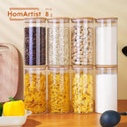 Glass Jars with Bamboo Lids 28 floz [Set of 8], Glass Canisters with Airtight Lids, Glass Food Storage Containers for Pasta, Oats, Coffee, Flour, Sugar, Rice, Best for Kitchen & Pantry